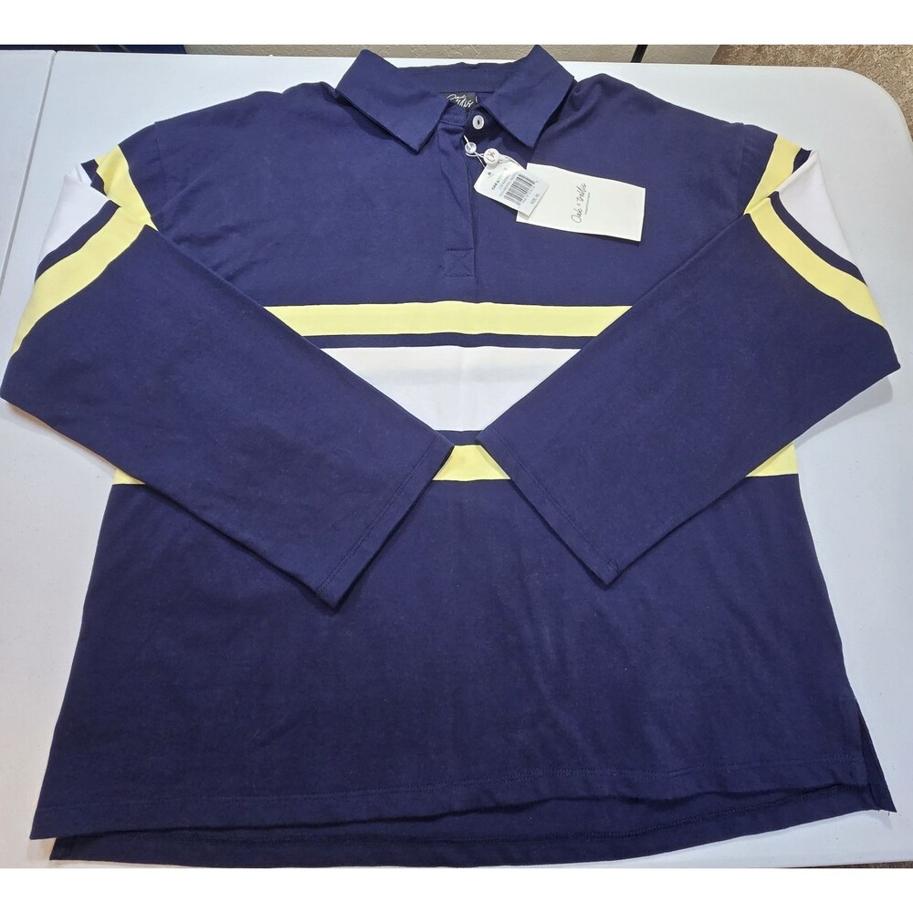 NWT Oak & Trellis Shirt Mens  XL Long Sleeve Polo Rugby Stiped 100% Cotton